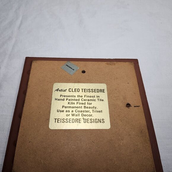 Vintage Signed Cleo Teissedre Bald Eagle 1984 Clay Tile Wall Plaque Trivet - Picture 7 of 7
